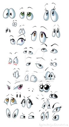 an image of various eyes with different expressions and shapes on the front, side, and back