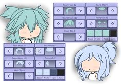 an anime character with blue hair is next to a keyboard that has buttons on it