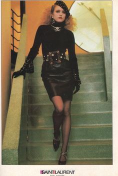 Decades Fashion, Yves St Laurent, 80s Glam, Black Leather Pencil Skirt, 1980s Women, 80 Fashion