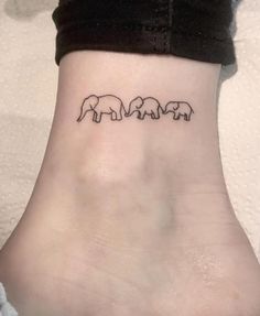 three elephants on the ankle tattoo design for women and men, with small black outline