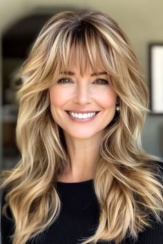 Save this pin for the best layered hair with bangs ideas. These stunning long layers add volume and lightness, preventing long hair from feeling heavy. The bangs create a soft frame that draws attention to your eyes. Rocker Fringe Hair, Over 50 Long Hair With Bangs, Long Haircuts Straight, Longer Bob, Long Layered Hair With Bangs, Hairstyles For Boys, Women's Haircut, Bangs Ideas, Celebrity Children