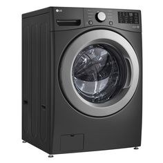 the front view of a washing machine with its door open and it's light on