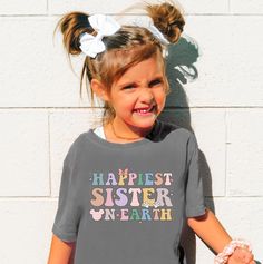 Happiest Sister On Earth Shirt, Magical Place Matching Kid Youth Comfort Colors®, Mouse Ears Park Family Trip T-shirt Dream Holiday Vacation Visit the happiest place on earth with the best birthday girl shirt ever! Your memories at the most magical place will gain even more meaning with our birthday mouse ears apparels. Make this year's bday party the cutest one with a series of matching tees that are fit for friends, groups, besties, families, cousins or more :) Be it a crew, a squad, a bash or Big Sister Outfit, Taylor Swift Baby Announcement, Back To School Elementary, Swiftie Shirt, Happy Sisters, Big Sister Announcement, School Elementary, Retro Country, Pregnancy Announcement Shirt