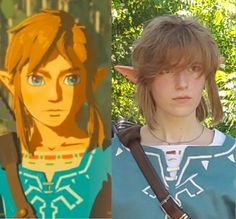 two different pictures of the same person with an elf's head and ears on