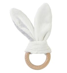 Bunny Wooden Teether (Grey) by Happy Horse | Newcastle Classics Teething Stages, Wooden Teething Ring, Wooden Teether, Cotton Throw Blanket, Teething Ring, Unique Baby Gifts, Modern Mom, Horses For Sale, Rabbit Ears