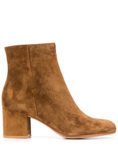 brown leather/suede ankle-length side zip fastening round toe high block heel Suede Boots Ankle, Brown Heel Boots, Block Boots, Ankle Boots Brown, Rossi Shoes, Miu Miu Shoes, Block Heel Ankle Boots, Wardrobe Edit, Suede Block Heels