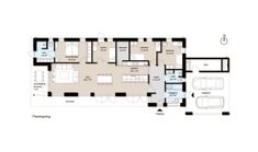 the floor plan for an apartment with three bedroom and two bathrooms, one living room