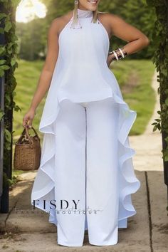 3 Elegant Plus Size Outfits, White Lace Jumpsuit, Plain Jumpsuits, Halter Pattern, Classy Jumpsuit, Chic Dress Classy, Elegant Pant, Dinner Dress Classy, African Wear Dresses