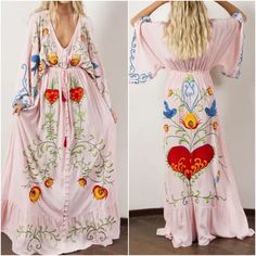 Boho Embroidered Hearts Magic Floral Birds Long Maxi Kimono Dress Resort Summer Hearts Magic Tweed Wedding Guest Festival Date Night Cruise Bohemian Vintage Flirty Hippie Bohemian Chic Trendy Maxi Coverup Beach Tropical Vacation Coachella Dress Vintage Skirt Floral Maxi Midi Ethereal Aurora Spring Boho Hippie 60’s 70’s Beachy Western Pool Coachella Winter Fall Birthday Gift Resort Bohemian Girly Trendy Date Night Minimalist Y2k 00s Guest Engagement Party Bachelorette Cruise Travel Western Aesthe V-neck Dress With Multicolor Floral Embroidery, Flowy V-neck Embroidered Dress, V-neck Dress With Intricate Multicolor Embroidery, Pink Bohemian Embroidered Maxi Dress, Pink Embroidered Long Sleeve Maxi Dress, Pink Long Sleeve Embroidered Maxi Dress, Pink Printed Wedding Dress, Spring V-neck Maxi Dress With Multicolor Embroidery, Pink Embroidered Long Sleeve Dress