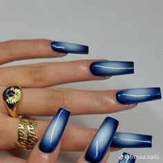 Navy Blue Ombre Nails Acrylic, Blue On Blue Nails, Blue Nail Ideas Acrylic, Blue Nauls, Ombré Blue Nails, Elegant Blue Nails, Gel X Nail Ideas, Pretty Blue Nails, Nail Ideas Blue