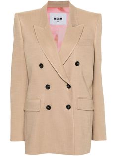 light brown slub texture peak lapels shoulder pads chest welt pocket long sleeves faux buttoned cuffs dart detailing two front flap pockets central rear vent contrast lining double-breasted button fastening This item is in size 40 and the color is Beige Blazer Pink, Wardrobe Design, Mens Fall, Double Breasted Blazer, Sweaters Knitwear, Denim Pant, Womens Fall, Denim Top, Lanvin