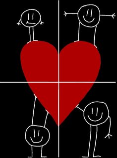 a red heart surrounded by two stick figures