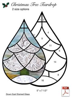 stained glass christmas tree teardrops are shown with the measurements for each window frame