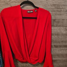 Never Used, Trendy Red Long Sleeve Blouse, Red Long Sleeve Blouse For Summer, Red Trendy Spring Blouse, Trendy Red Spring Blouse, Red Long Sleeve Blouse For Day Out, Long Sleeve Tops For Summer Date Night, Long Sleeve Tops For Date Night In Summer, Red Trendy Blouse For Spring, Red V-neck Top For Day Out