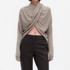 Nwt Sold Out Online Taupe Gray 41% Acrylic 30% Nylon 15% Wool 14% Yak Fiber Ships Same Day Knit Wrap Sweater, Zara Sweatshirt, Batwing Sweater, Rib Knit Cardigan, Cropped Knit Sweater, Sweater Layering, Ladies Turtleneck Sweaters, Zara Knit, Grey Knit Sweater