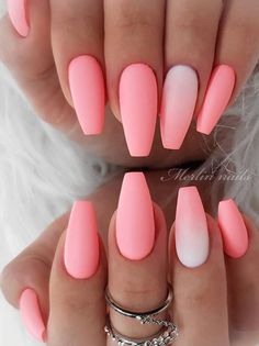 A women's lifestyle destination dedicated to style, entertainment, love, and living beautifully. Short Pink Nails, Ballerina Nails Designs, Pink Nail Art Designs, Cute Pink Nails, Coffin Nails Matte, Baby Pink Nails, Coral Nails, Pink Ombre Nails