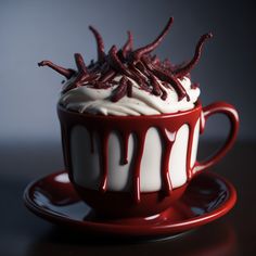 a cup filled with whipped cream and chocolate sprinkles on top of it