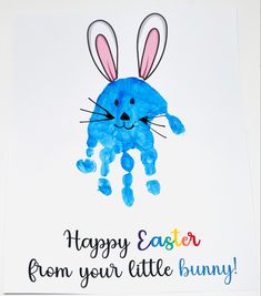 an easter card with the words happy easter from your little bunny painted on it's hand