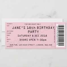 Pink Concert Ticket Party Invitation | Zazzle 18th Party Ideas, Ticket Party Invitations, 17. Geburtstag, Sweet 16 Party Themes, Bday Party Invitations, 18th Birthday Party Themes, Pink Concert, Concert Style, Sweet Sixteen Birthday Party Ideas