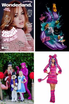 four different costumes are featured in this collage, including one woman wearing a costume