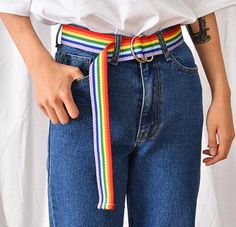 RAINBOW BELT on Storenvy Aesthetic Retro Outfit, Belts Aesthetic, Rainbow Belt, Pride Parade Outfit, Hair Rainbow, Rainbow Belts, Pride Clothing, Egirl Outfits, Rainbow Outfit