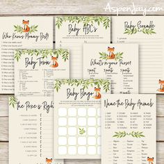 printable baby shower games with foxes and leaves