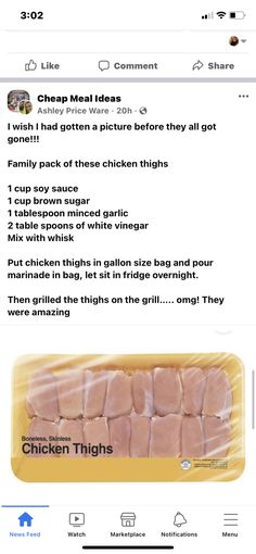 an image of chicken thighs on facebook