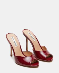 PRIYA WINE PATENT Steve Madden Heels, Heel Mules, Leather Socks, Aesthetic Shoes, Swag Shoes, Women's Heels, Toe Designs, Shoe Game, Womens Heels