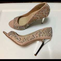 New Sparkles Blush Pink High Heels 4 Inches Great For Holiday Party Or Wedding Pink Wedding Shoes With 4-inch Heel For Party, Glamorous Pink Pointed Toe Wedding Shoes, Blush Open Toe Evening Heels, Blush Open Toe Heels For Evening, Blush Open Toe Heels For Formal Occasions, Pink Glamorous Wedding Shoes With 4-inch Heel, Glamorous Pink Wedding Shoes With 4-inch Heel, Formal Blush Open Toe Heels, Chic Pink Wedding Shoes For Party