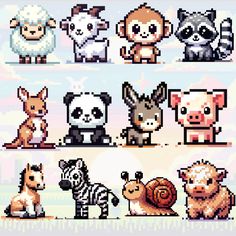 pixel art with animals and other things in it