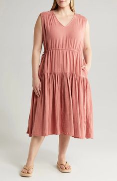 Caslon® Tiered Cotton Midi Dress | Nordstrom Tiered Midi Dress, Cotton Midi Dress, Diy Style, Sewing Inspiration, Nordstrom Dresses, Dress Making, Drawstring Waist, Cap Sleeves, Smocking