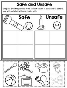 a printable worksheet for safe and unsafe with pictures on it