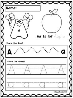 an apple worksheet for kids to practice handwriting and writing with the letter a