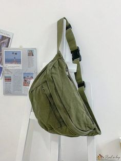 Bird in Bag - Stylish Large Capacity Cross-Body Chest Bag for Women - Casual Solid Color Design Green Large Capacity Chest Bag For Travel, Green Large Capacity Chest Bag For Outdoor, Large Capacity Green Chest Bag For Outdoor, Casual Green Chest Bag For Travel, Casual Solid Color Chest Bag With Large Capacity, Green Casual Shoulder Chest Bag, Casual Everyday Khaki Chest Bag, Casual Green Canvas Bag With Zipper Pocket, Casual Large Capacity Chest Bag For Everyday