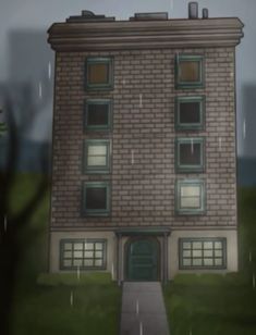 an animated image of a house in the rain