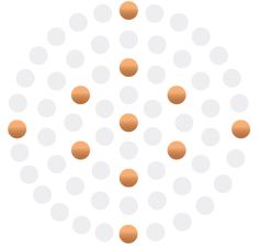 an orange and white dot pattern is shown in the middle of a circle, with several dots