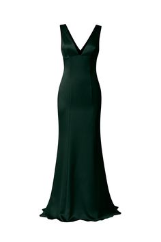 Style reigns in this empire-bodice gown, which accentuates the back with a deep V that mirrors the front. The fluid satin fabric holds structure at the top and drapes gorgeously to the ground. Shown in Jade. Drape Gown, Amsale Bridesmaid, Amsale Dress, Walk Down The Aisle, Style Evolution, Dark Autumn, Backless Prom Dresses, Empire Dress, Dresses Ideas