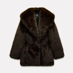 Coat With Lapel Collar And Long Sleeves. Hidden Front Pockets. Faux Leather Belt With Gold Buckle. Brand Zara Color:Dark Brown | 6318/023 Composition: Outer Shell 100% Polyester Lining 100% Polyester Condition: New With Tag New In 2024/2025 Dark Brown Fur Coat, Brown Fur Coat, Fur Lined Coat, Belt With Gold Buckle, Ateez Concert, Wishlist 2024, Inspo Makeup, Winter Dinner, Brown Fur