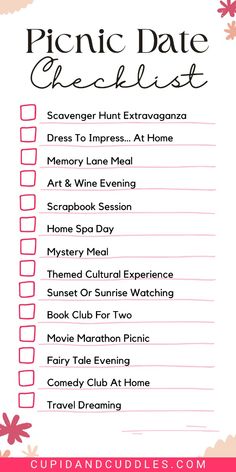 the picnic date checklist with pink flowers