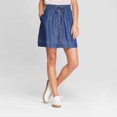 Never Worn. Adorable Mini Skirt With Pockets And Drawstring Waist. Button Front Denim Skirt, Chambray Skirt, Skirts Denim, Skirt With Pockets, Classy And Fabulous, Cute Style, Skirts With Pockets, Universal Thread, Canvas Sneakers