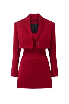 Blazer Set Dress, Red Suits For Women Shorts, Blazer Dresses For Women, Crop Blazer With Dress, Red Dress With Blazer, Two Piece Blazer Set, Off Shoulder Corset Dress, Crop Blazer Outfit, Dress And Blazer Outfit