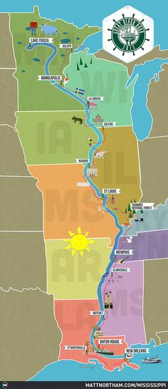 a map of the united states with major cities and rivers in each state on it