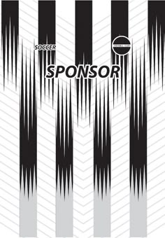 the back side of a soccer jersey with black and white stripes on it, that says sponsor