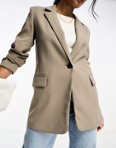 Pull&Bear oversized blazer in taupe brown | ASOS Oversized Khaki Blazer For Workwear, Khaki Fall Office Blazer, Khaki Office Blazer For Fall, Fall Office Khaki Blazer, Oversized Taupe Outerwear For Work, Khaki Business Blazer For Spring, Khaki Blazer For Business In Spring, Khaki Blazer For Business And Spring Season, Trendy Beige Blazer With Lapel Collar