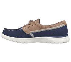 Classic nautical style and comfort combine in the Skechers On-the-GO Flex - Embark shoe. This lace-up boat shoe features a colorful canvas fabric and smooth 'Leather-Tex' fabric upper with an Air-Cooled Goga Mat insole and a lightweight ULTRA GO cushioned midsole. | Skechers Women's On-the-GO Flex - Embark Shoes | Medium Width | | Air-Cooled Goga Mat breathable insole with high-rebound cushioning | Lightweight, responsive ULTRA GO cushioning Sporty Lace-up Boat Shoes With Rubber Sole, Casual Lace-up Sneakers For Boating, Summer Lace-up Boat Shoes With Rubber Sole, Lace-up Boat Shoes For Boating, Sporty Low-top Sneakers For Boating, Navy Low-top Casual Boat Shoes, Nautical Style, Boat Shoe, Wide Shoes