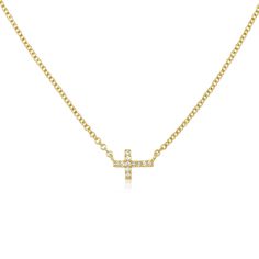 Petite Diamond Cross Necklace - Lindsey Leigh Jewelry Yellow Gold Crucifix Necklace With Clavicle Chain, Yellow Gold Cross Pendant Clavicle Necklace, Yellow Gold Cross Pendant Necklace With Clavicle Chain, Dainty Yellow Gold Cross Pendant Necklace, Minimalist Yellow Gold Cross Pendant Necklace, Yellow Gold Cross Necklace With Clavicle Chain, Fine Jewelry Yellow Gold Cross Pendant Diamond Necklace, Fine Jewelry Yellow Gold Cross Diamond Necklace, Minimalist Yellow Gold Cross Necklace With Clavicle Chain