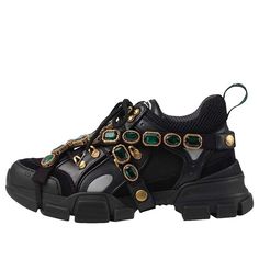 (WMNS) Gucci Flashtrek Crystals 'Black' 537153-GGZ50-1078 Chunky Sneakers Outfit, Gucci Flashtrek, Crystals Black, Gucci Gifts, Gucci Sneakers, Trendy Sneakers, Lacing Sneakers, Chunky Sneakers, Leather Shoes Woman