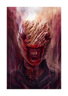 a painting of a demon with red hair