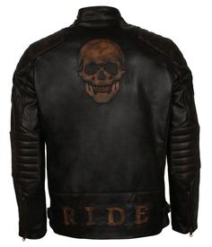 Men's Black Skull Embossed Ride Genuine Leather Biker Jacket Black Leather Jacket Men, Motorcycle Leather Jacket, Mens Gear, Black Skull, Men's Leather Jacket, Skull Fashion