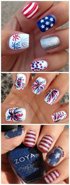 4th Of July Nails! � 4th Of July Nail Designs, July Nail Designs, 4th Nails, Patriotic Nail, 4th Of July Nail, Firework Nails, Stars Glitter, Crafty Morning